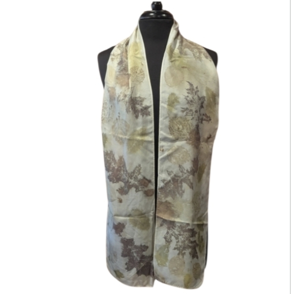 NWT Botanical Print Elegant Leaf Print Scarf - Cream and Brown Earthcore Hippie